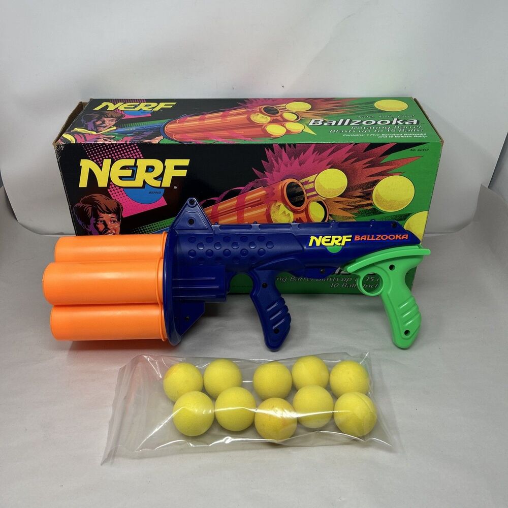 Vintage 1994 Kenner NERF Ballzooka Pump Action Barreled Toy Gun 10 Balls w/Box!
